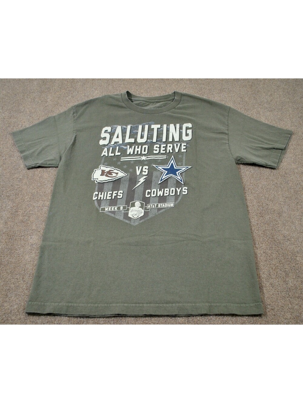 Dallas Cowboys Kansas City Chiefs Military NFL Football Green Army Shirt Large